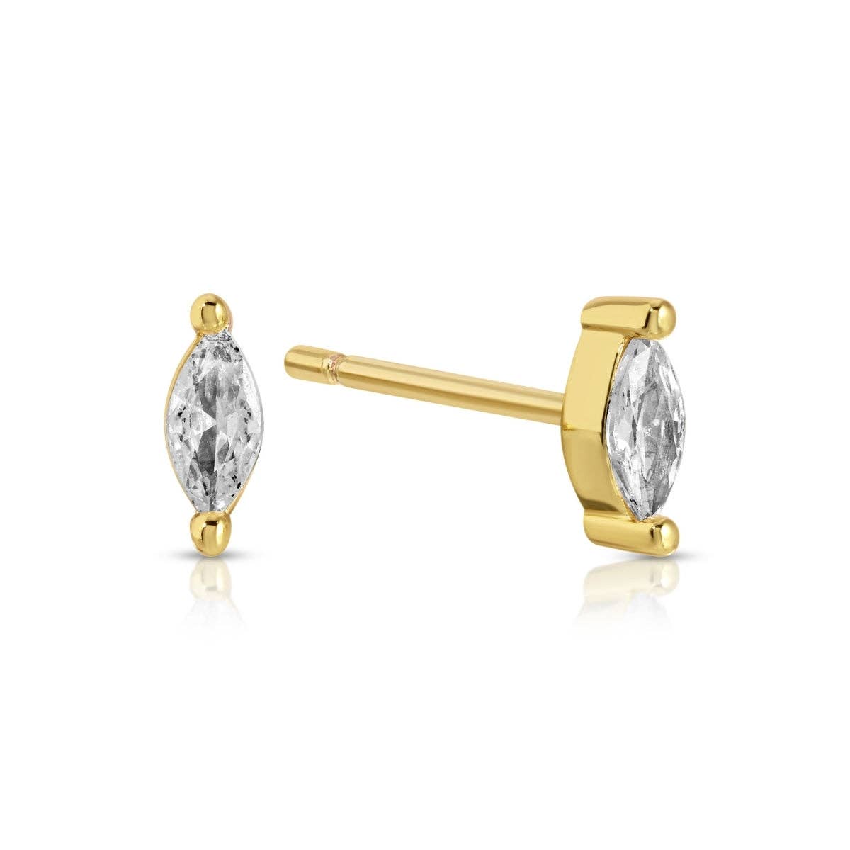 Minimalist Marquise Faux Diamond Studs on Velvet Tag: Gold