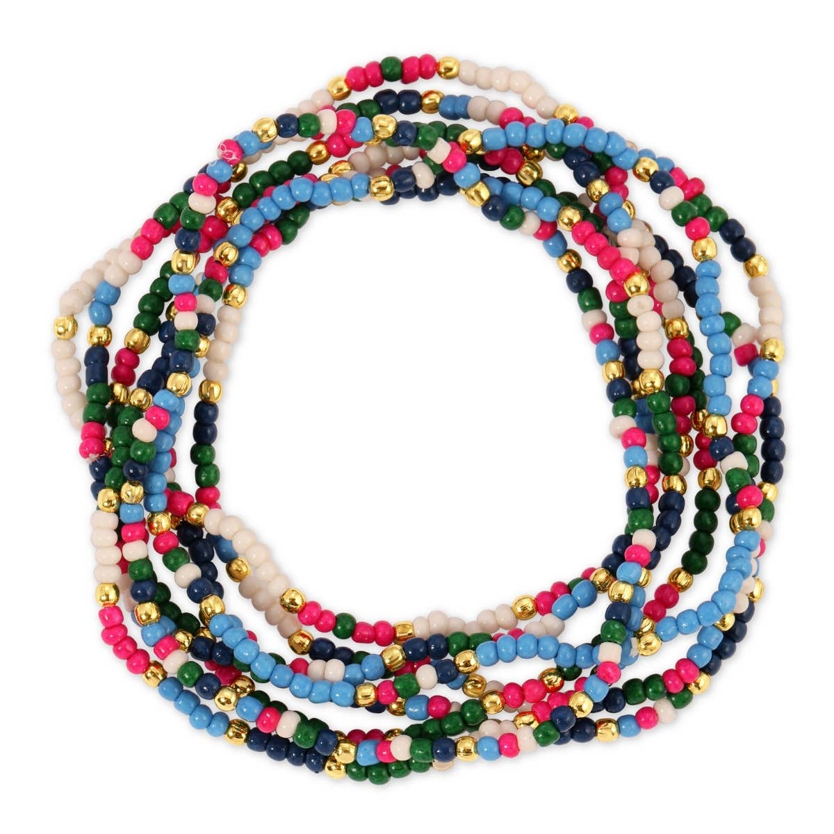 Assorted 2mm Stretch Seed Bead Bracelets: Grey/Light Blue/Pink