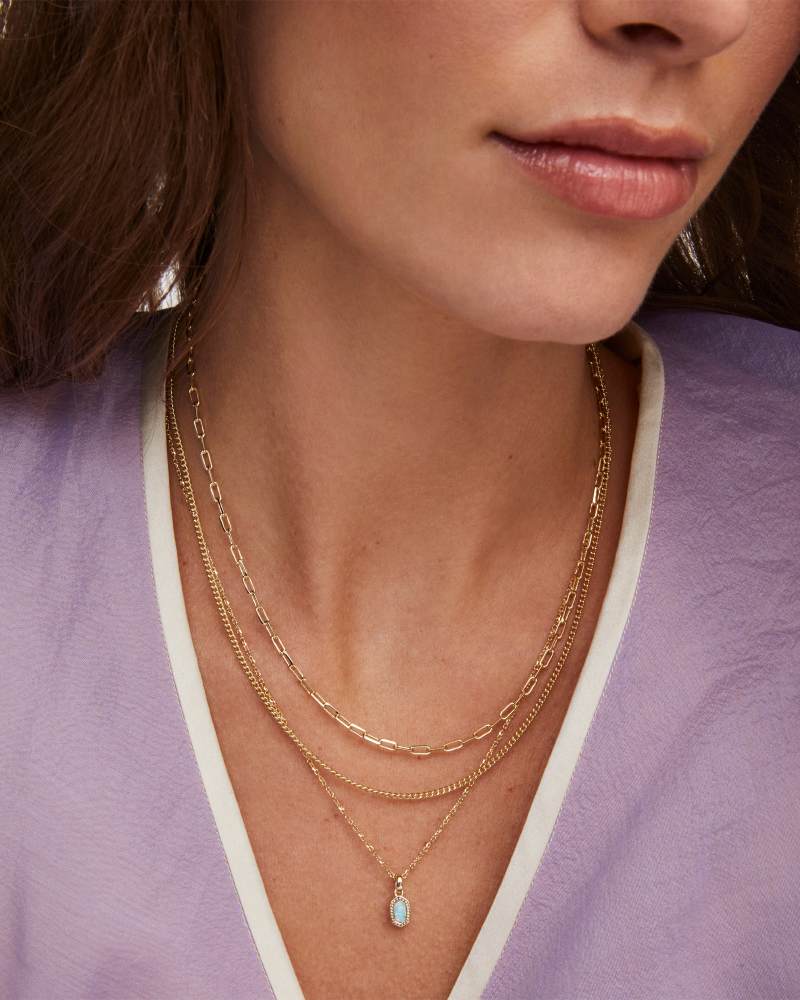 Mini Elisa Triple Strand Necklace Gold Teal Opal
