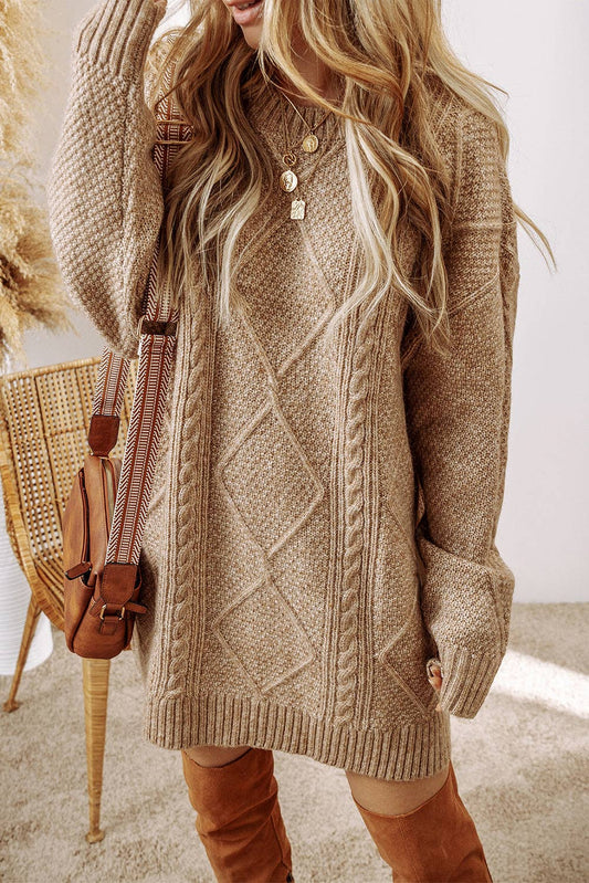 Knit Drop Shoulder Loose Fit Sweater Dress: Parchment / 100%Polyester / S-XL