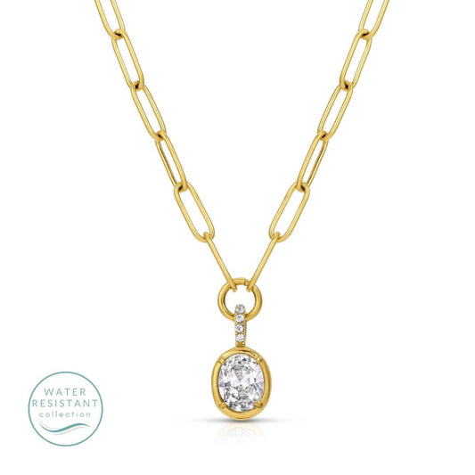 Large Cubic Zirconia Paperclip Necklace, Water-Resistant: Gold