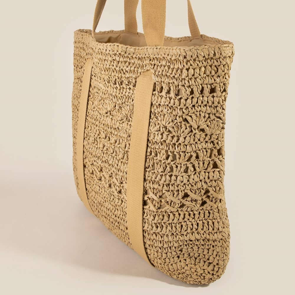 Large Straw Braided Tote Bag With Hat Holder: IV