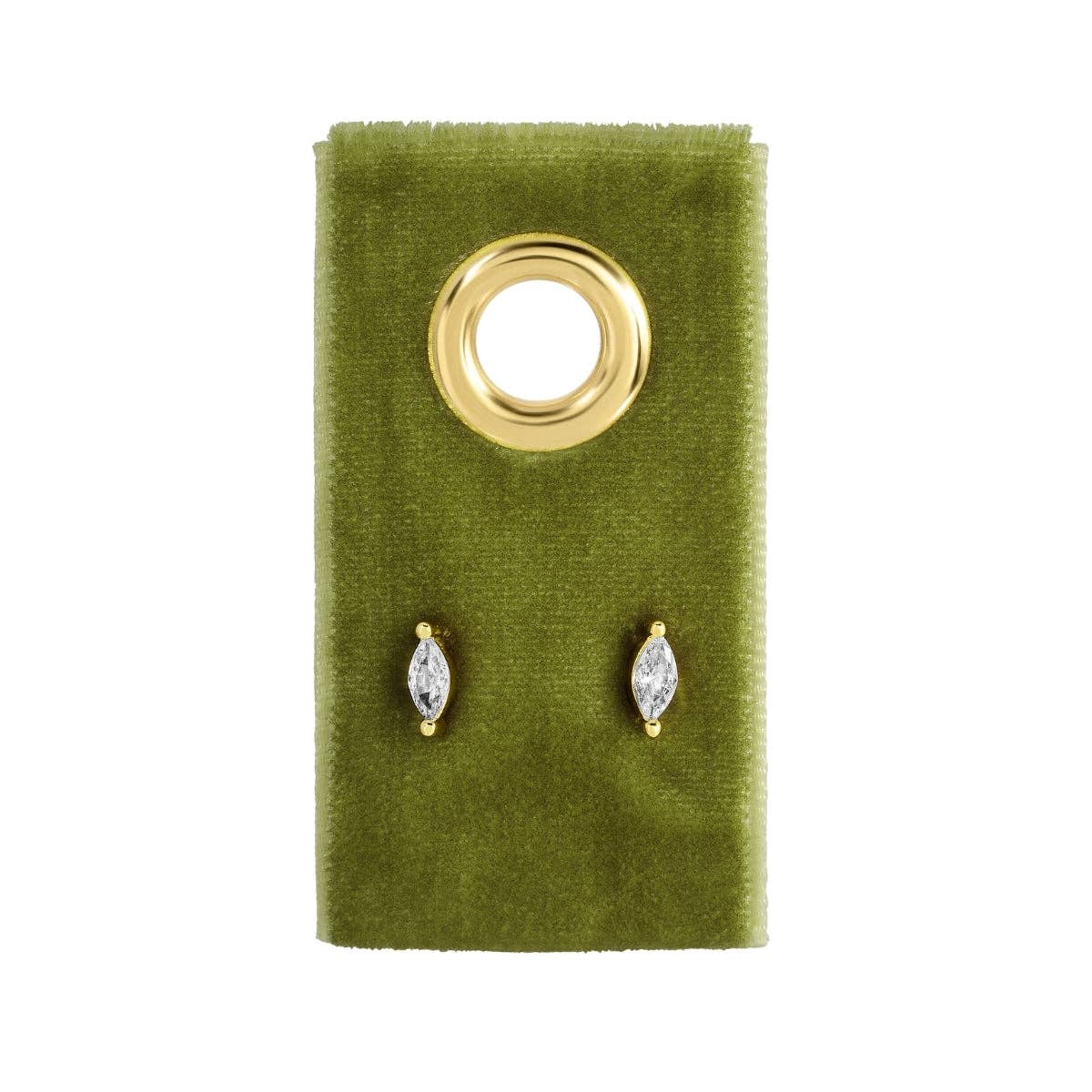 Minimalist Marquise Faux Diamond Studs on Velvet Tag: Gold