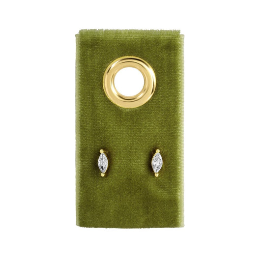 Minimalist Marquise Faux Diamond Studs on Velvet Tag: Gold