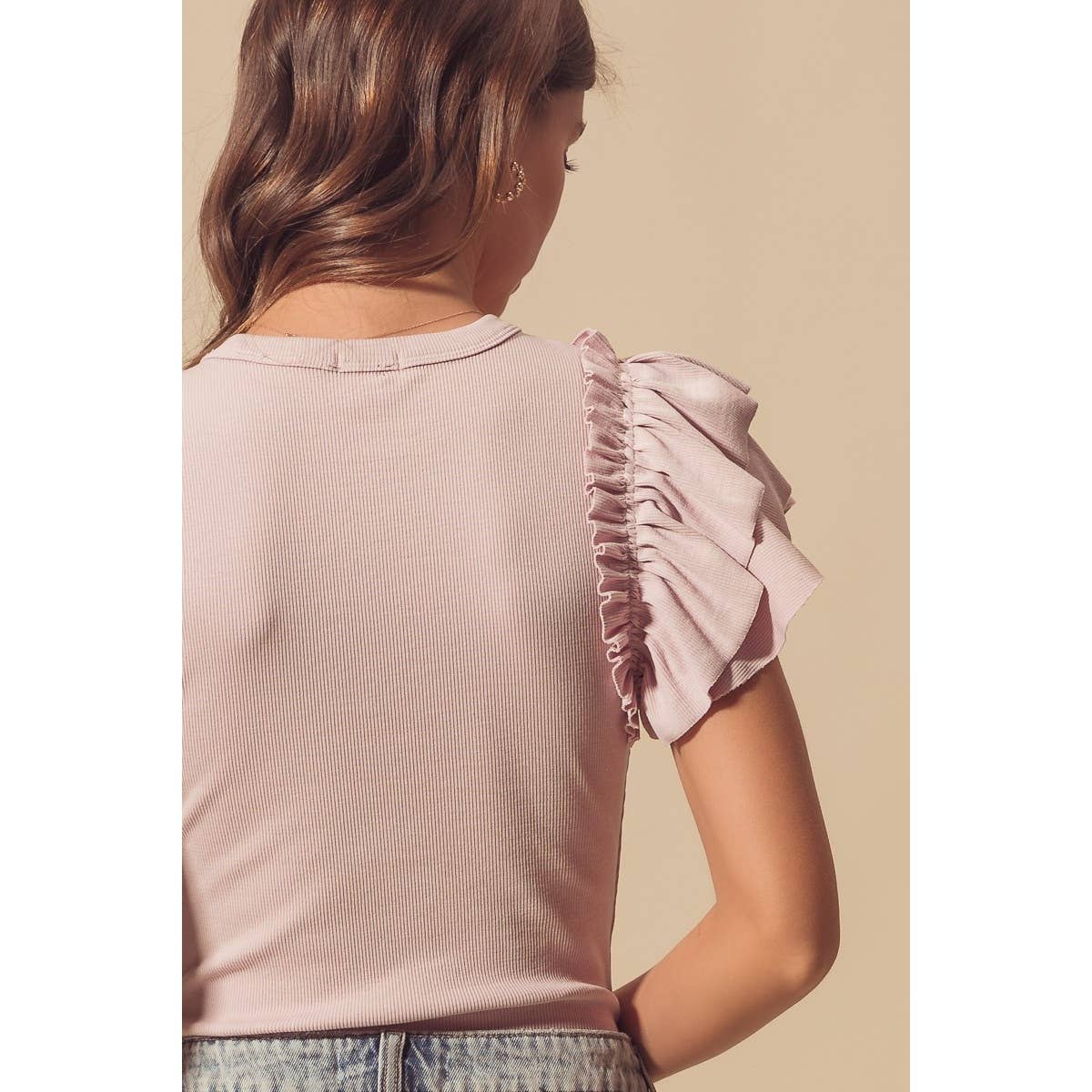 Ruffle Sleeve V Neck Bodysuit