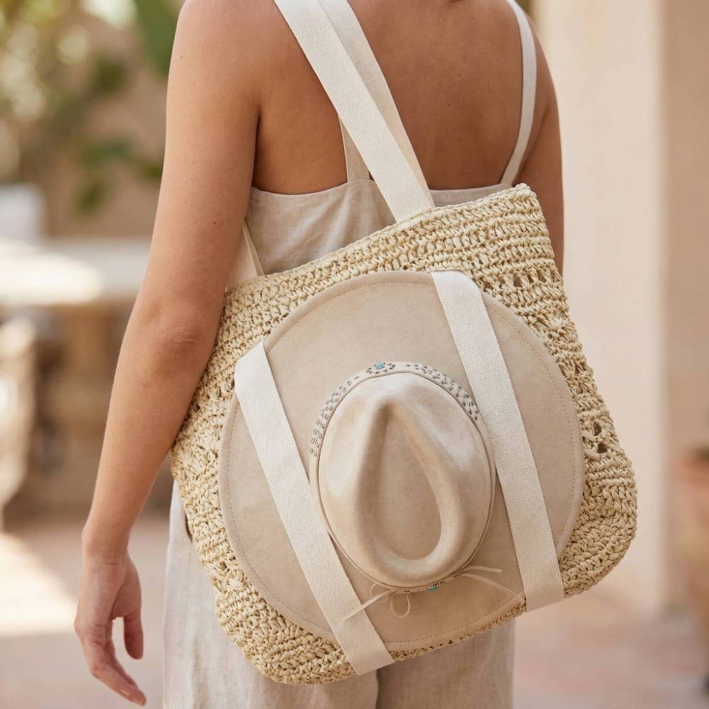 Large Straw Braided Tote Bag With Hat Holder: IV