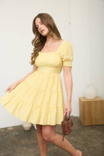 Load image into Gallery viewer, SQUARE NECK RUFFLE DETAIL TIERED MINI DRESS: LIGHT SAGE
