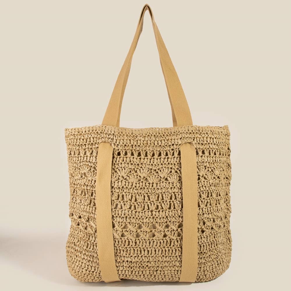 Large Straw Braided Tote Bag With Hat Holder: IV