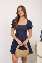 Load image into Gallery viewer, SQUARE NECK RUFFLE DETAIL TIERED MINI DRESS: LIGHT SAGE
