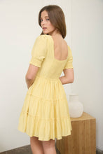 Load image into Gallery viewer, SQUARE NECK RUFFLE DETAIL TIERED MINI DRESS: LIGHT SAGE
