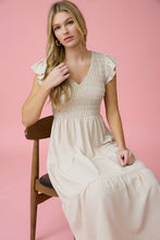 Load image into Gallery viewer, FLUTTER SLEEVE MAXI DRESS: KHAKI
