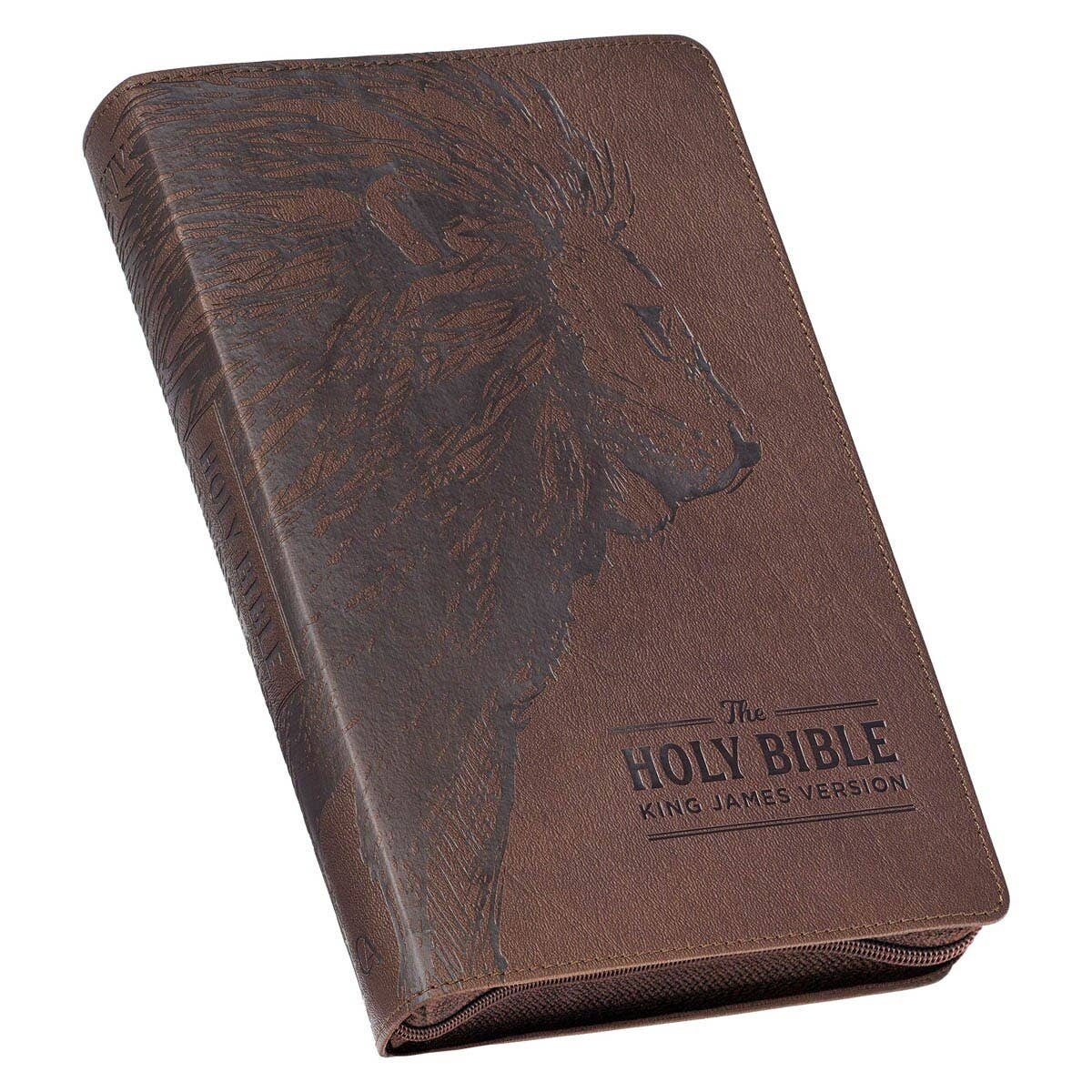 KJV Bible Deluxe Gift Faux Leather, Brown Lion w/zipper