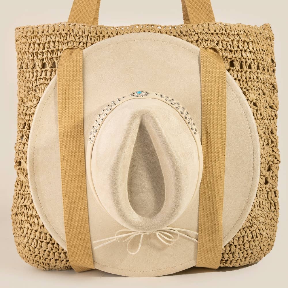 Large Straw Braided Tote Bag With Hat Holder: IV
