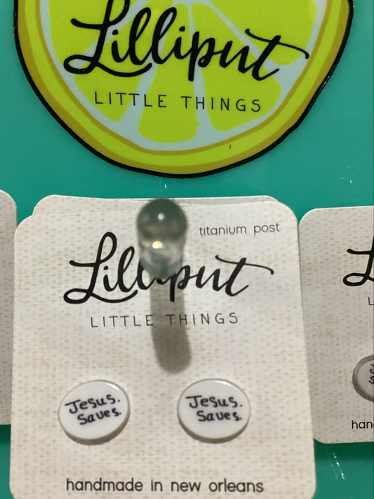 JESUS. SAVES. Lilliput The Little Things Stud Earring