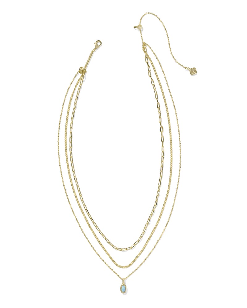 Mini Elisa Triple Strand Necklace Gold Teal Opal