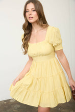 Load image into Gallery viewer, SQUARE NECK RUFFLE DETAIL TIERED MINI DRESS: LIGHT SAGE
