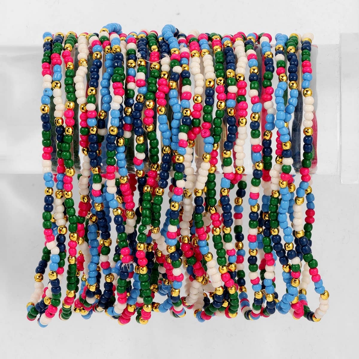 Assorted 2mm Stretch Seed Bead Bracelets: Grey/Light Blue/Pink