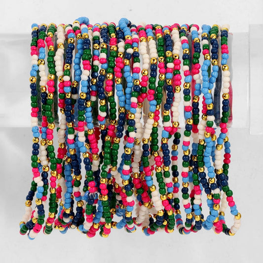 Assorted 2mm Stretch Seed Bead Bracelets: Grey/Light Blue/Pink
