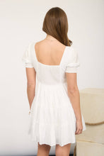 Load image into Gallery viewer, SQUARE NECK RUFFLE DETAIL TIERED MINI DRESS: LIGHT SAGE
