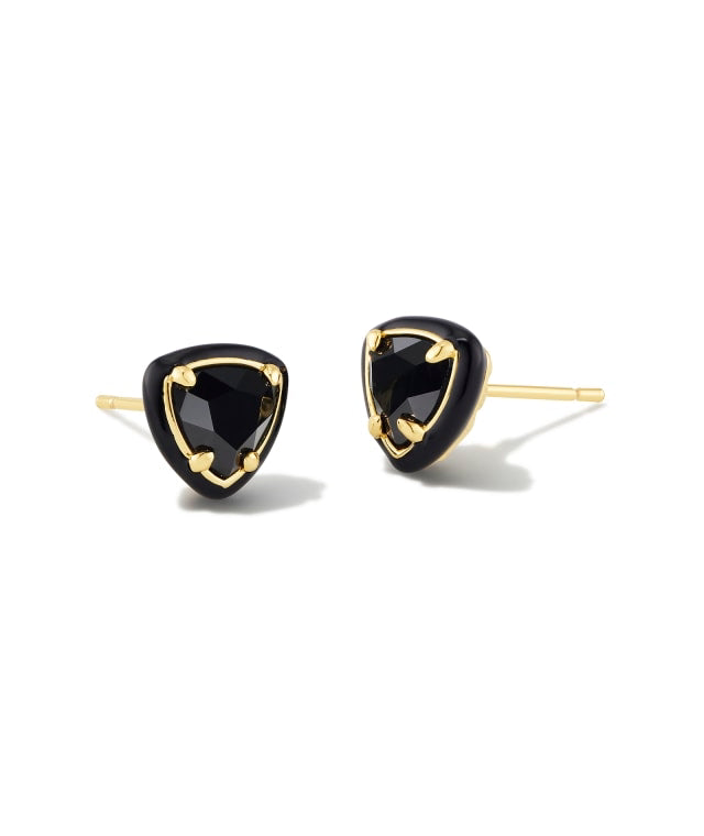 Arden Gold Enamel Framed Stud Earrings in Black Agate