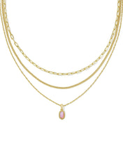 Load image into Gallery viewer, Mini Elisa Gold Triple Strand Necklace Carnation Opal
