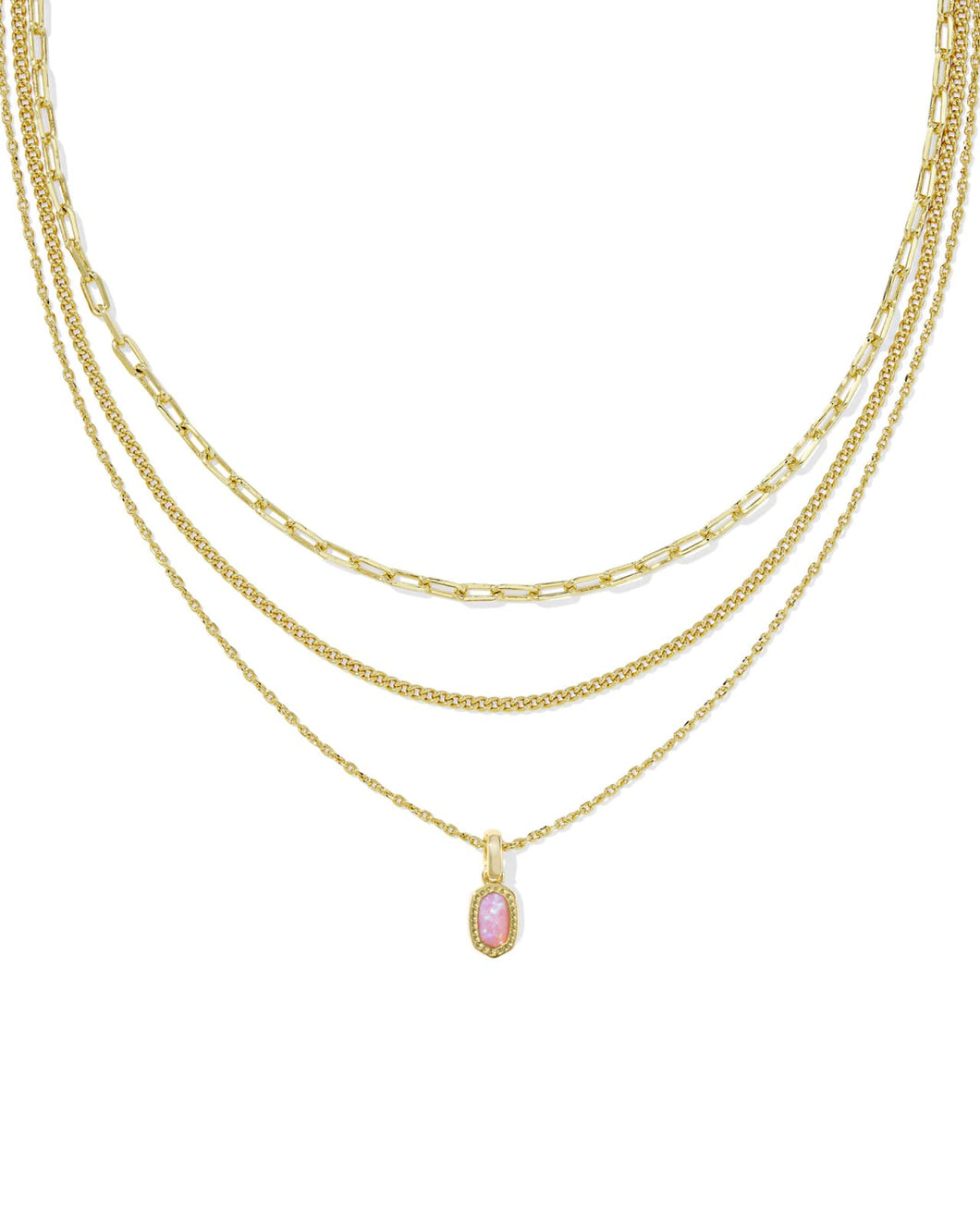 Mini Elisa Gold Triple Strand Necklace Carnation Opal