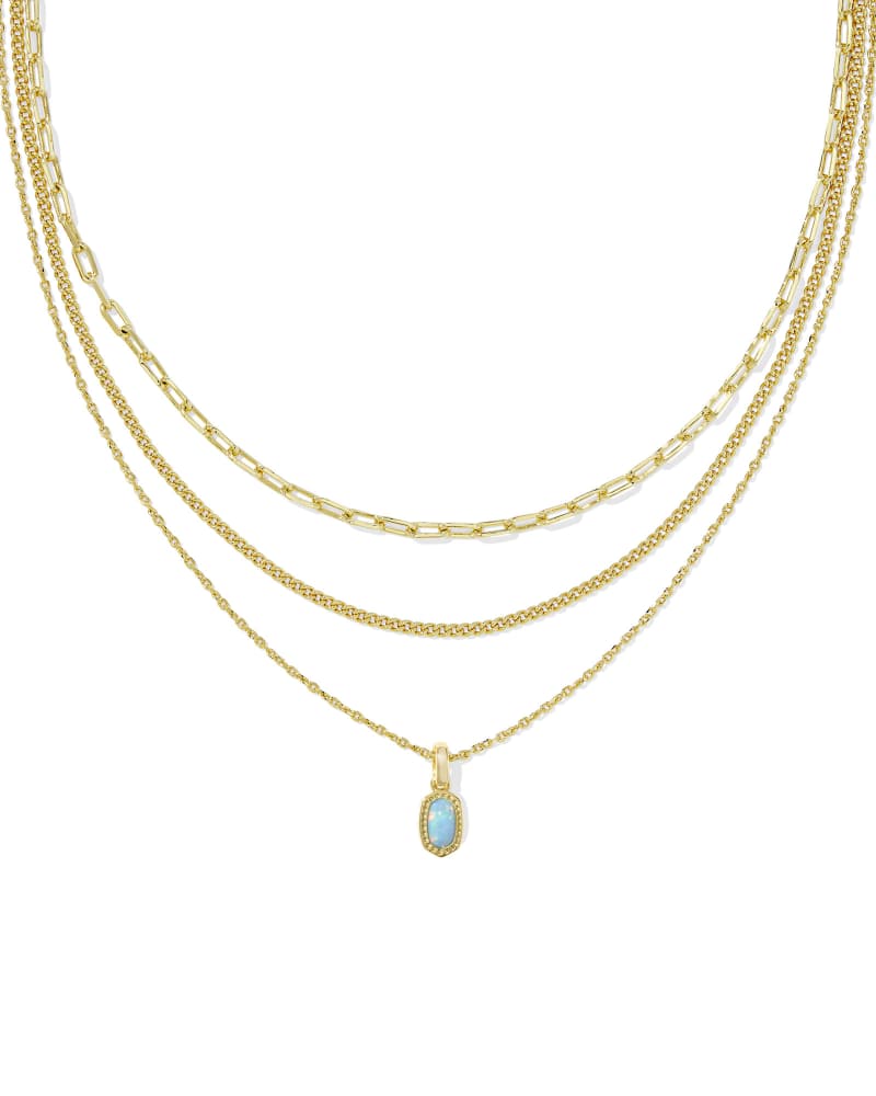 Mini Elisa Triple Strand Necklace Gold Teal Opal