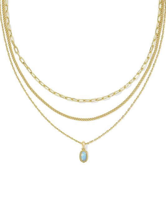 Mini Elisa Triple Strand Necklace Gold Teal Opal