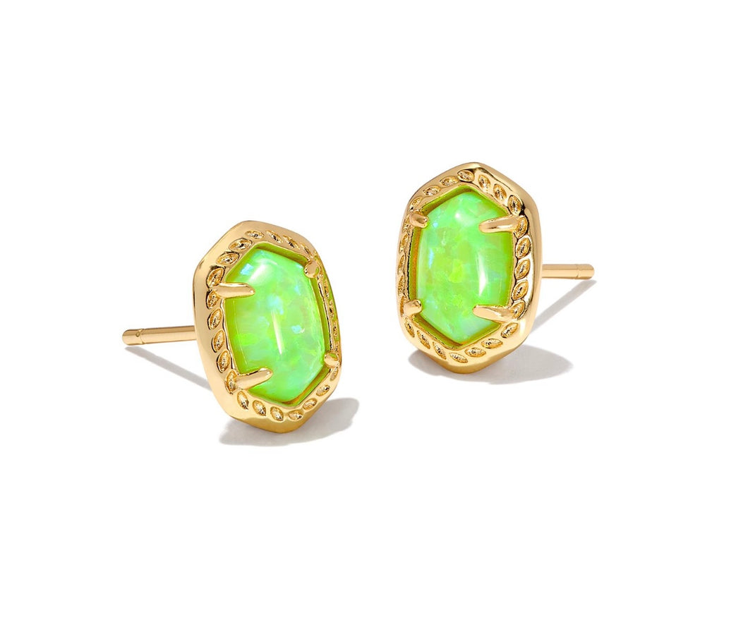 Daphne Framed Stud Earrings Green Kyocera Opal