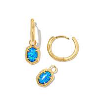 Load image into Gallery viewer, Daphne Framed Huggie Earrings Blue Kyocera Opal
