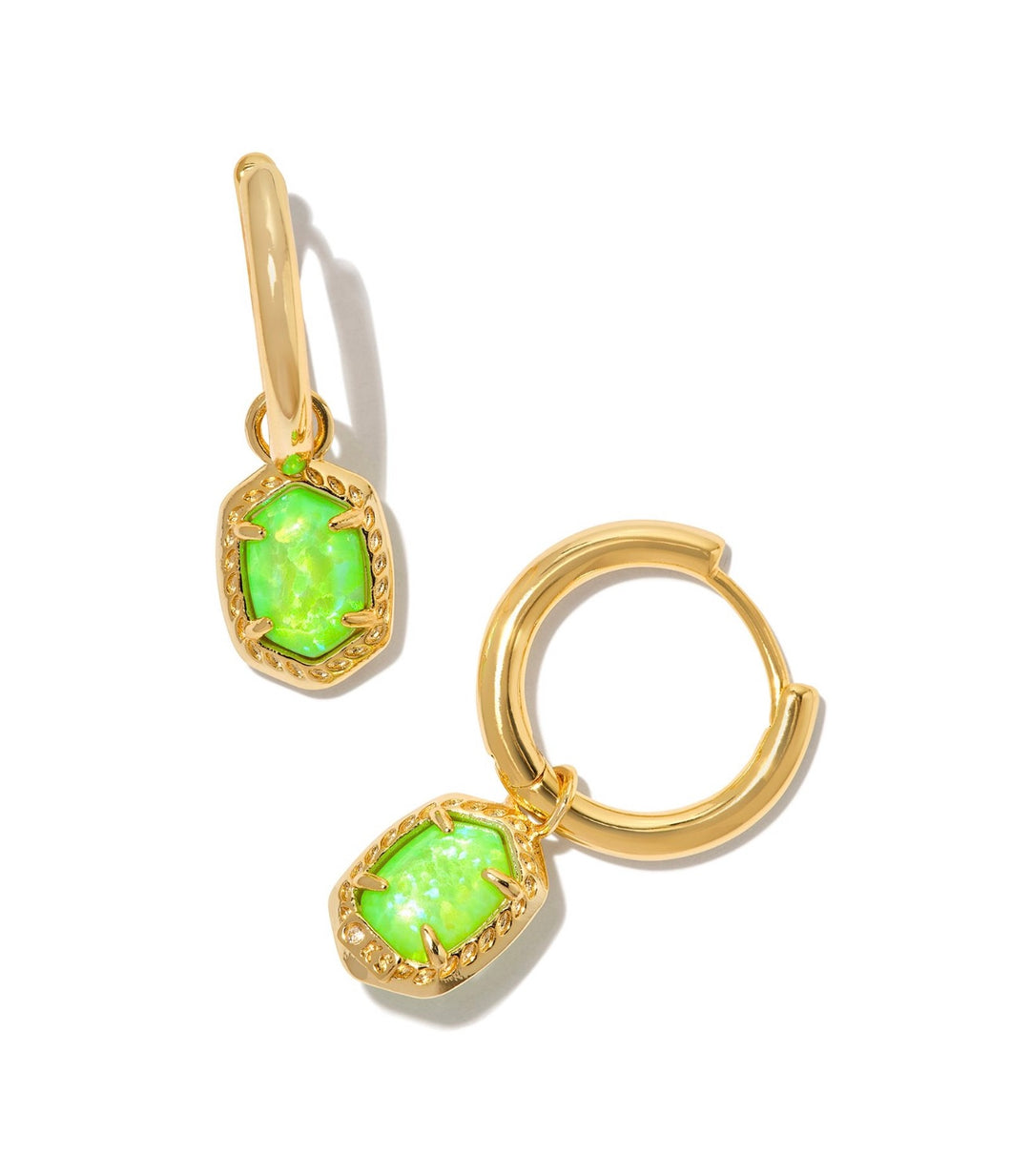 Daphne Framed Huggie Earrings Green Kyocera Opal