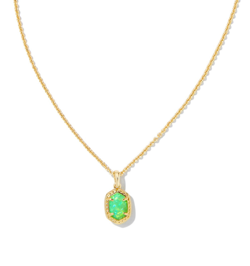 Daphne Framed Short Pendant Necklace Green Kyocera Opal