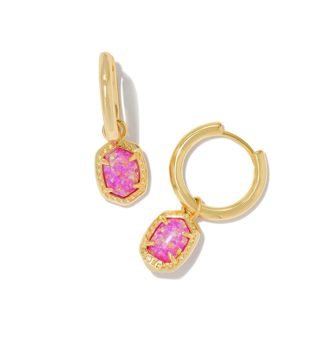 Daphne Framed Huggie Earrings Magenta Kyocera Opal