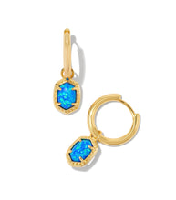 Load image into Gallery viewer, Daphne Framed Huggie Earrings Blue Kyocera Opal
