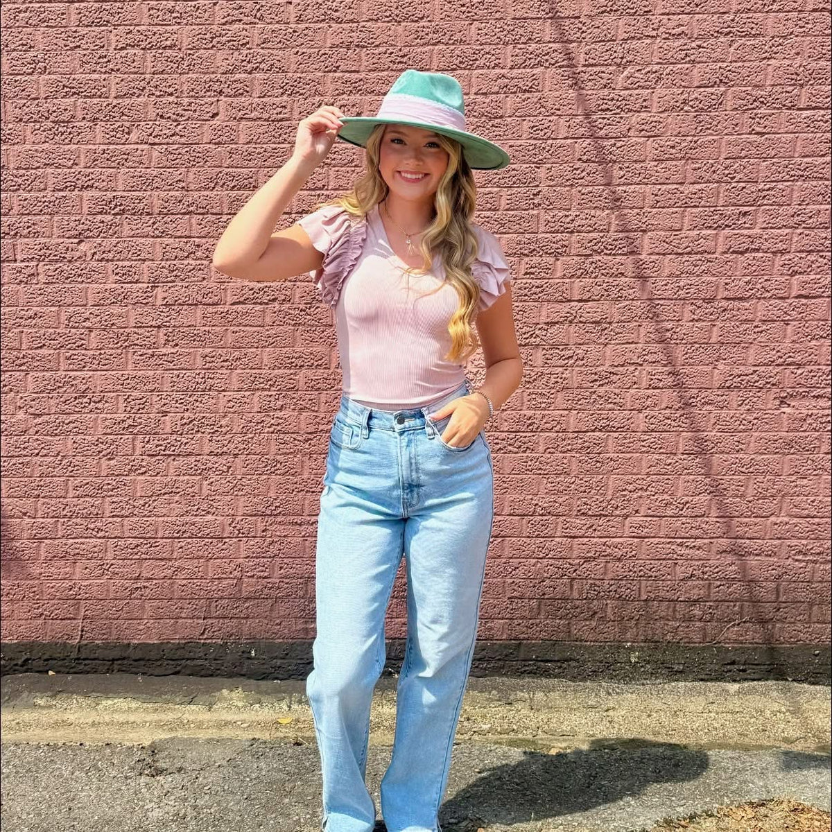 Ruffle-Sleeve V-Neck Bodysuit