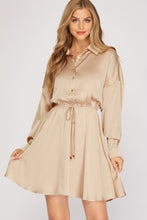 Load image into Gallery viewer, Long Sleeve Collared Flare Dress with Elastic waist
