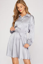 Load image into Gallery viewer, Long Sleeve Collared Flare Dress with Elastic waist
