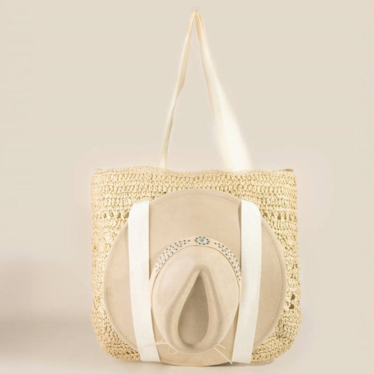 Large Straw Braided Tote Bag With Hat Holder: IV