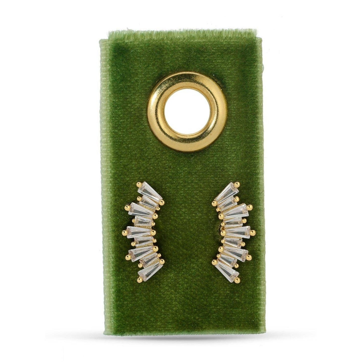 Curved Baguette Studs On Velvet Tag