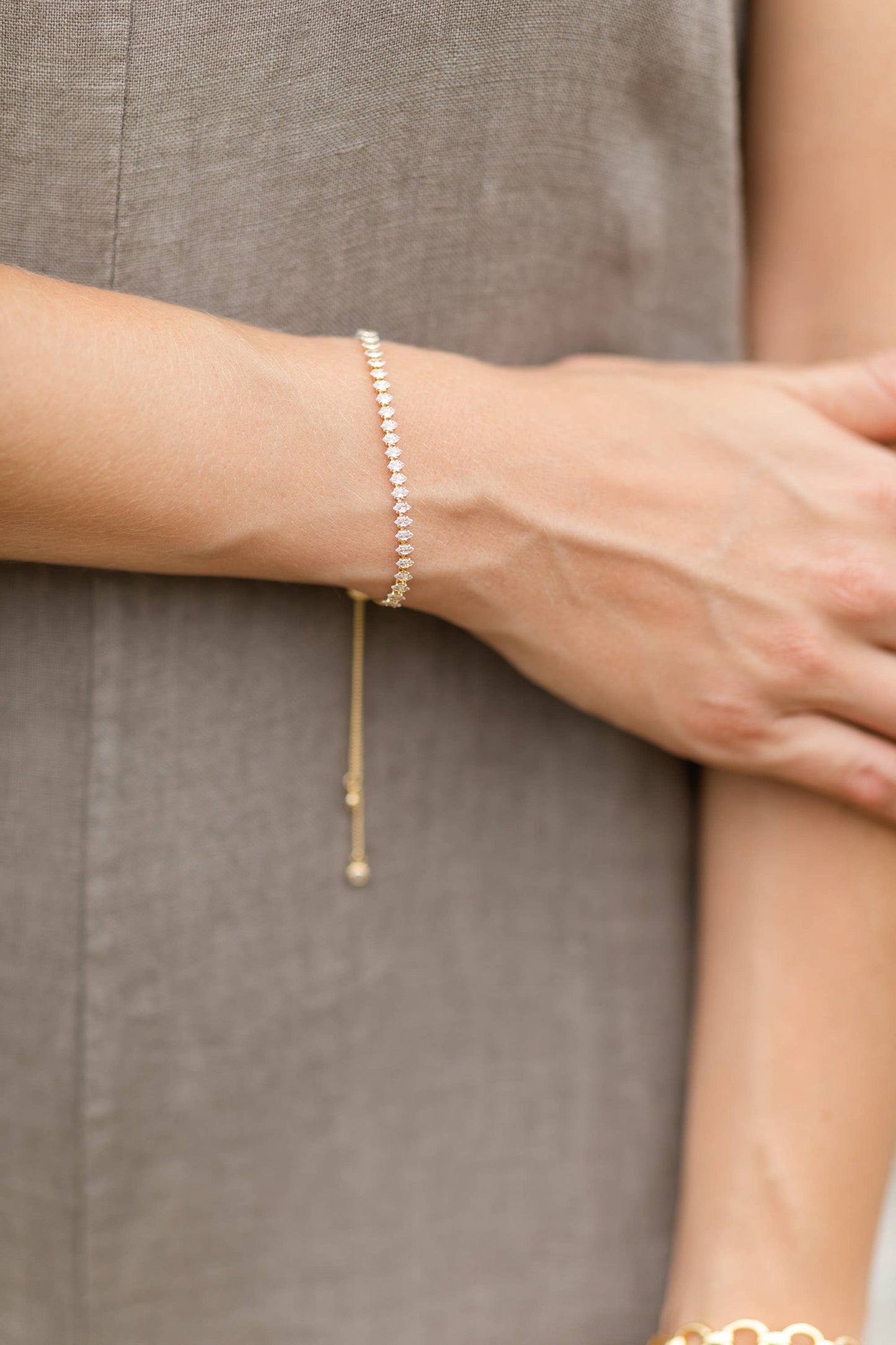 Delicate Faux Diamond Tennis Bracelet: Gold
