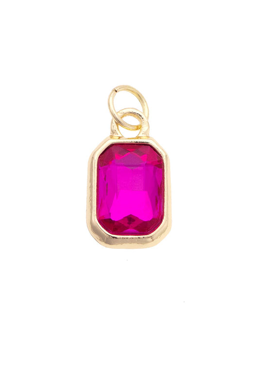 Emerald Cut Rhinestone Charm. Hot Pink, Purple, Black