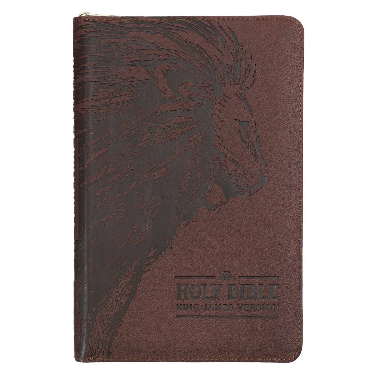 KJV Bible Deluxe Gift Faux Leather, Brown Lion w/zipper