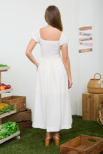 Load image into Gallery viewer, RUCHED DETAIL SCOOP NECK PUFF SLEEVE MIDI DRESS: DUSTY APRICOT
