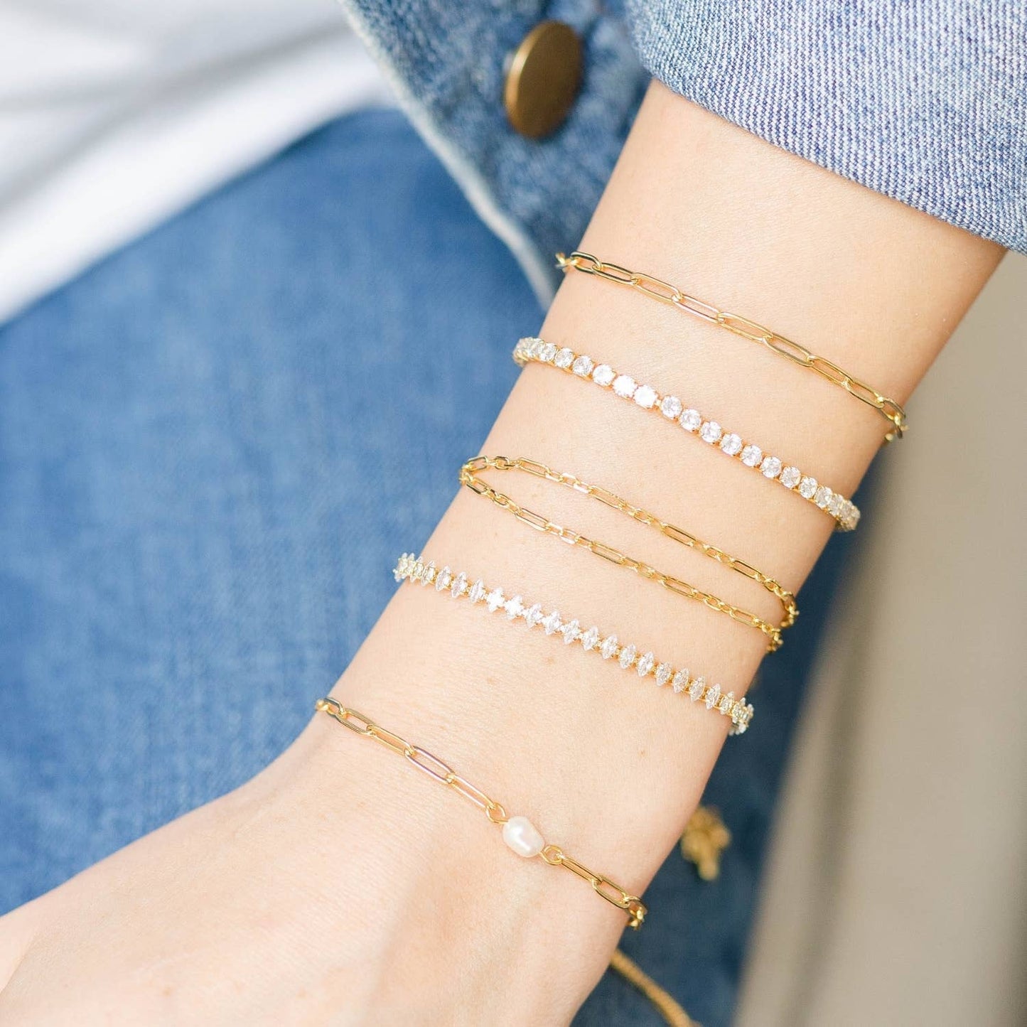 Delicate Faux Diamond Tennis Bracelet: Gold