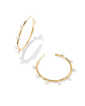 Load image into Gallery viewer, Leighton Gold Pearl Hoop Earrings in White Pearl
