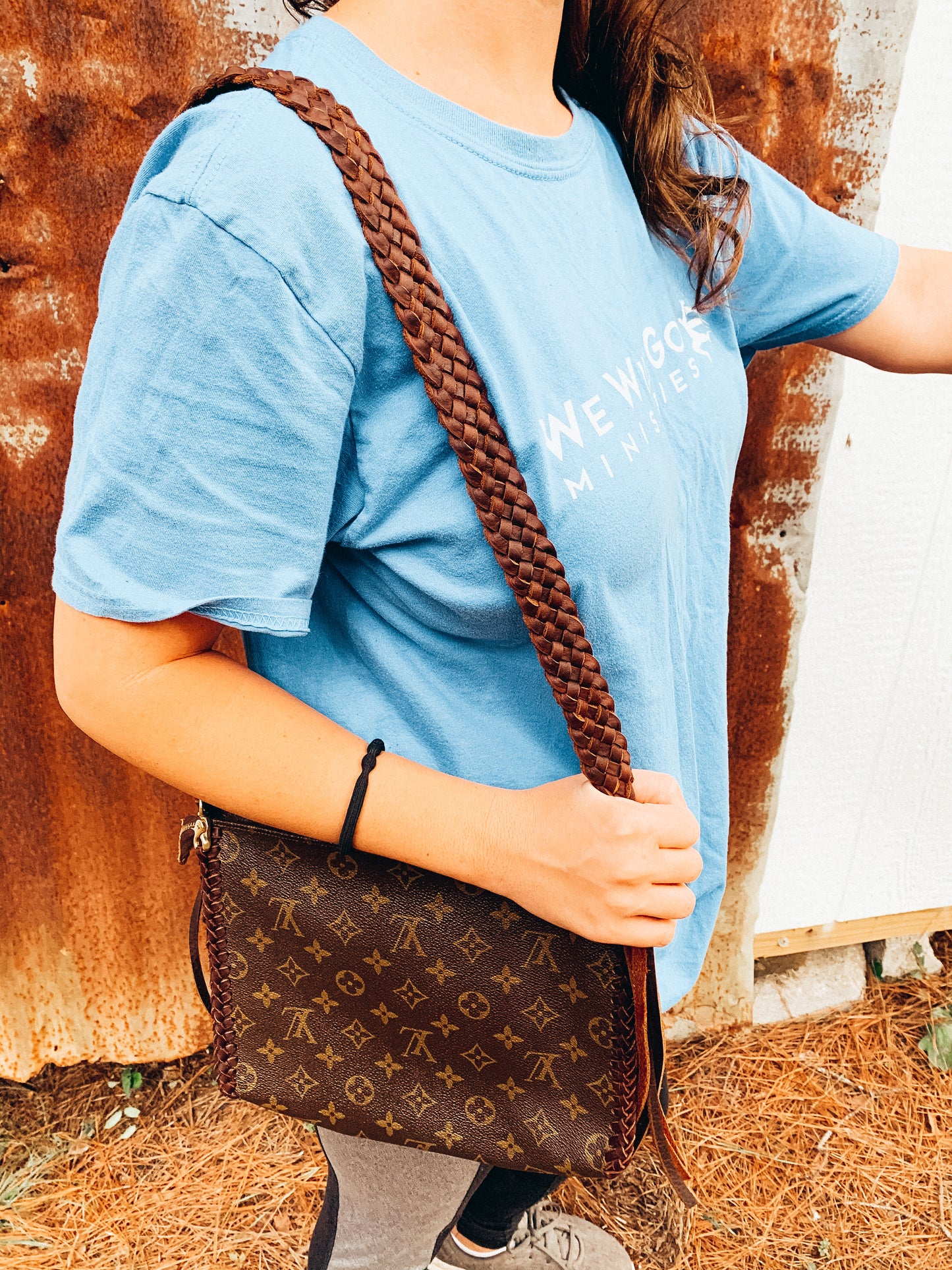 Flat braided crossbody strap